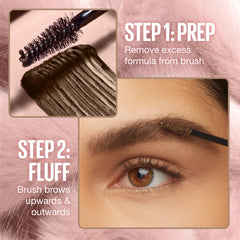 Maybelline Superfluff Brow Mousse shade swatches in medium brown for natural look.