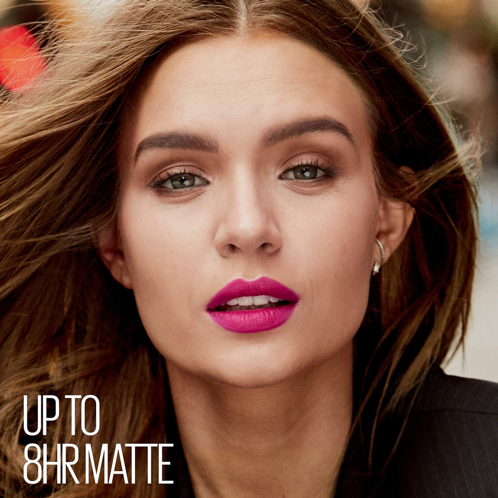 Maybelline SuperStay Ink Crayon Laugh Louder lip color range swatches show diverse tones.