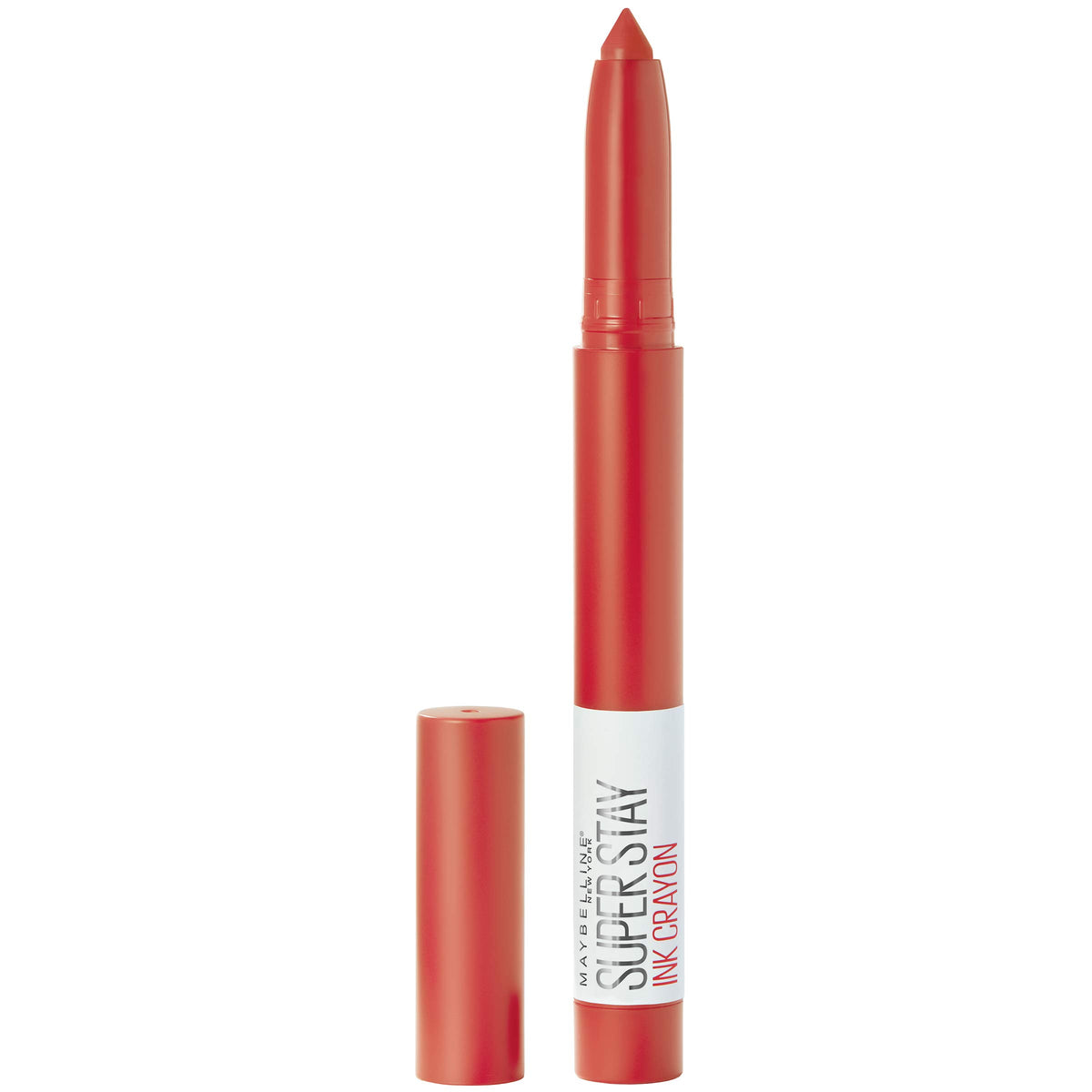 Maybelline SuperStay Ink Crayon Laugh Louder packaging shows portable long-lasting color for on-the-go touchups.