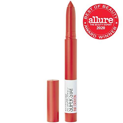 Maybelline SuperStay Ink Crayon Laugh Louder twist-up application highlights precise one-swipe color delivery.