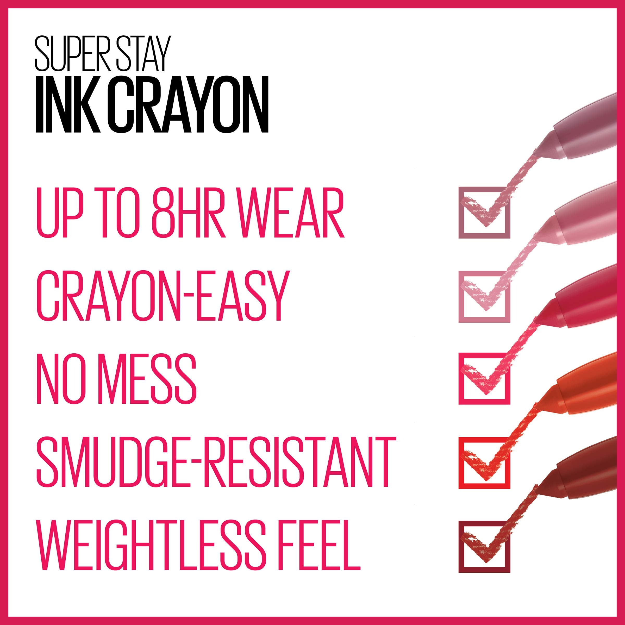 Maybelline SuperStay Ink Crayon on lips in a smooth, comfortable matte shade