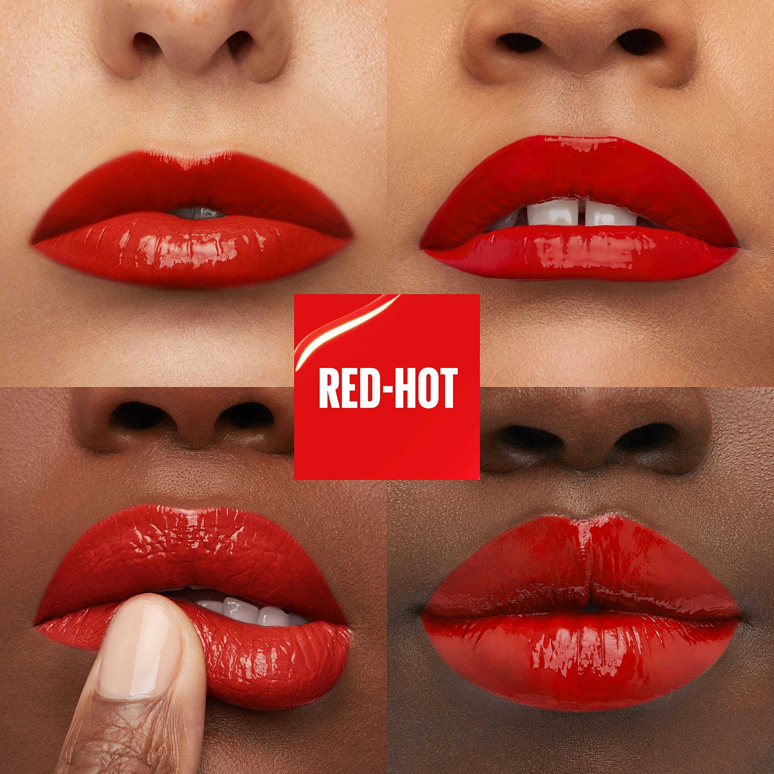 Lip color swatch shows 16-hour wear on lips