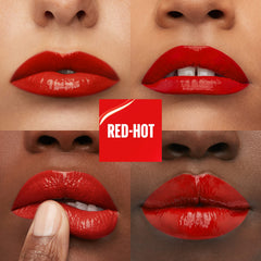 Lip color swatch shows 16-hour wear on lips