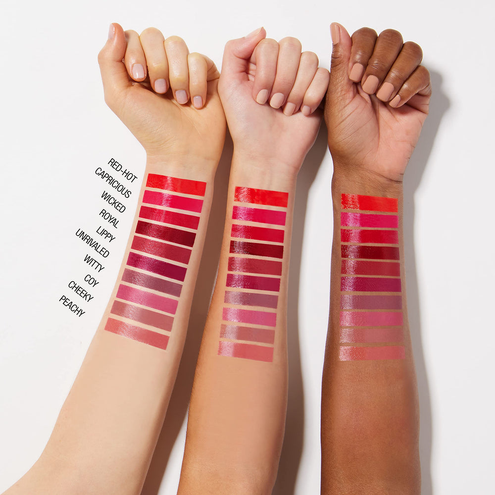 Maybelline Super Stay Vinyl Ink shade-range display shows variety and versatility