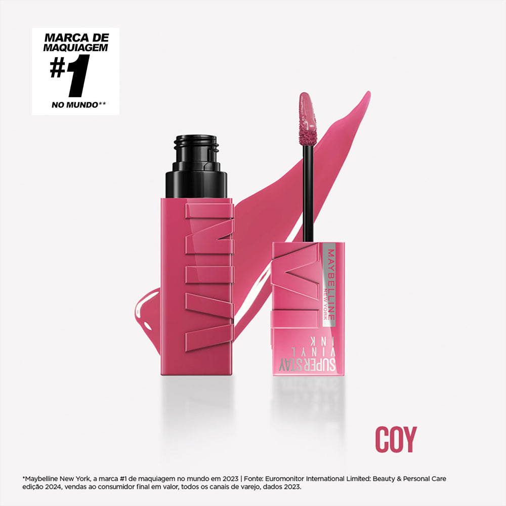 Maybelline Vinyl Ink swatch reveals rose-mauve shade for all-day color and gloss