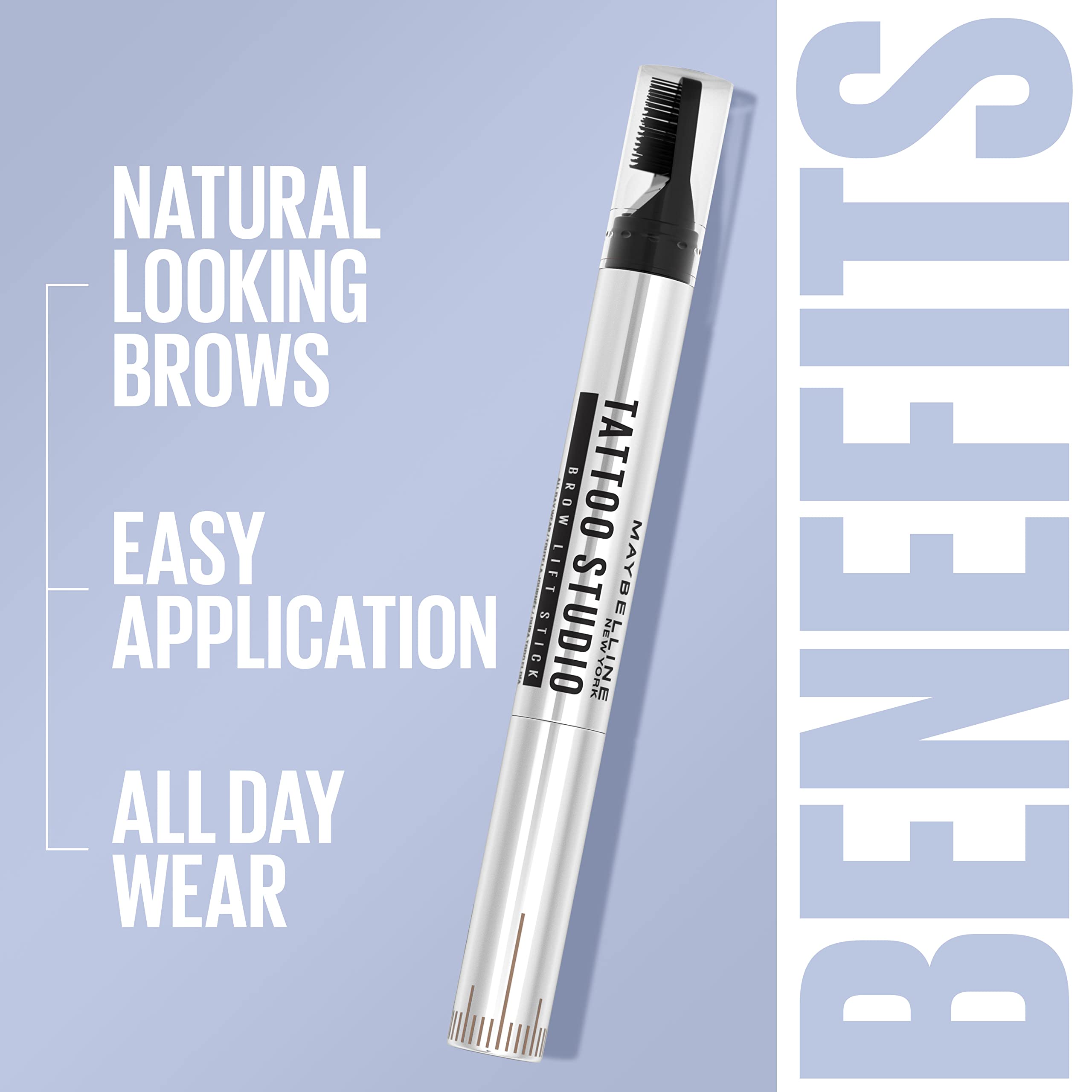 Maybelline TattooStudio Brow Lift Stick fade-resistant brows for all-day wear.