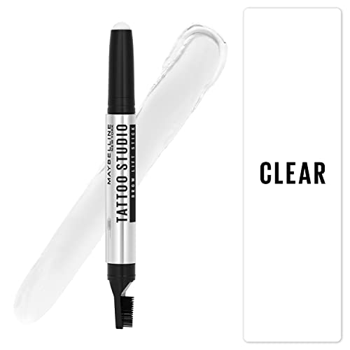 Maybelline TattooStudio Brow Lift Stick packaging with built-in Lifter Brush.