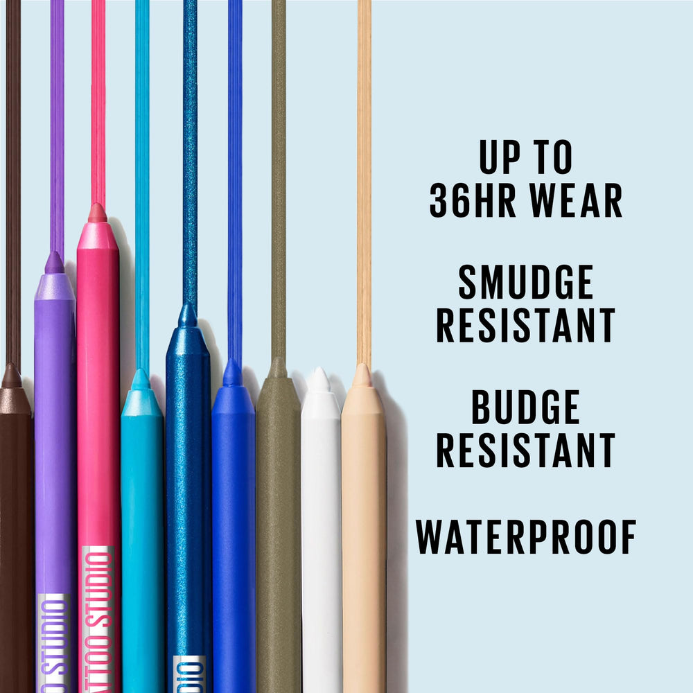 Maybelline Tattoo Studio Eyeliner Sharpenable pigment demonstrates vivid color and precise definition.