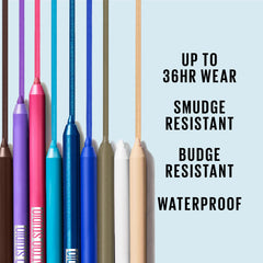 Maybelline Tattoo Studio Eyeliner Sharpenable pigment demonstrates vivid color and precise definition.