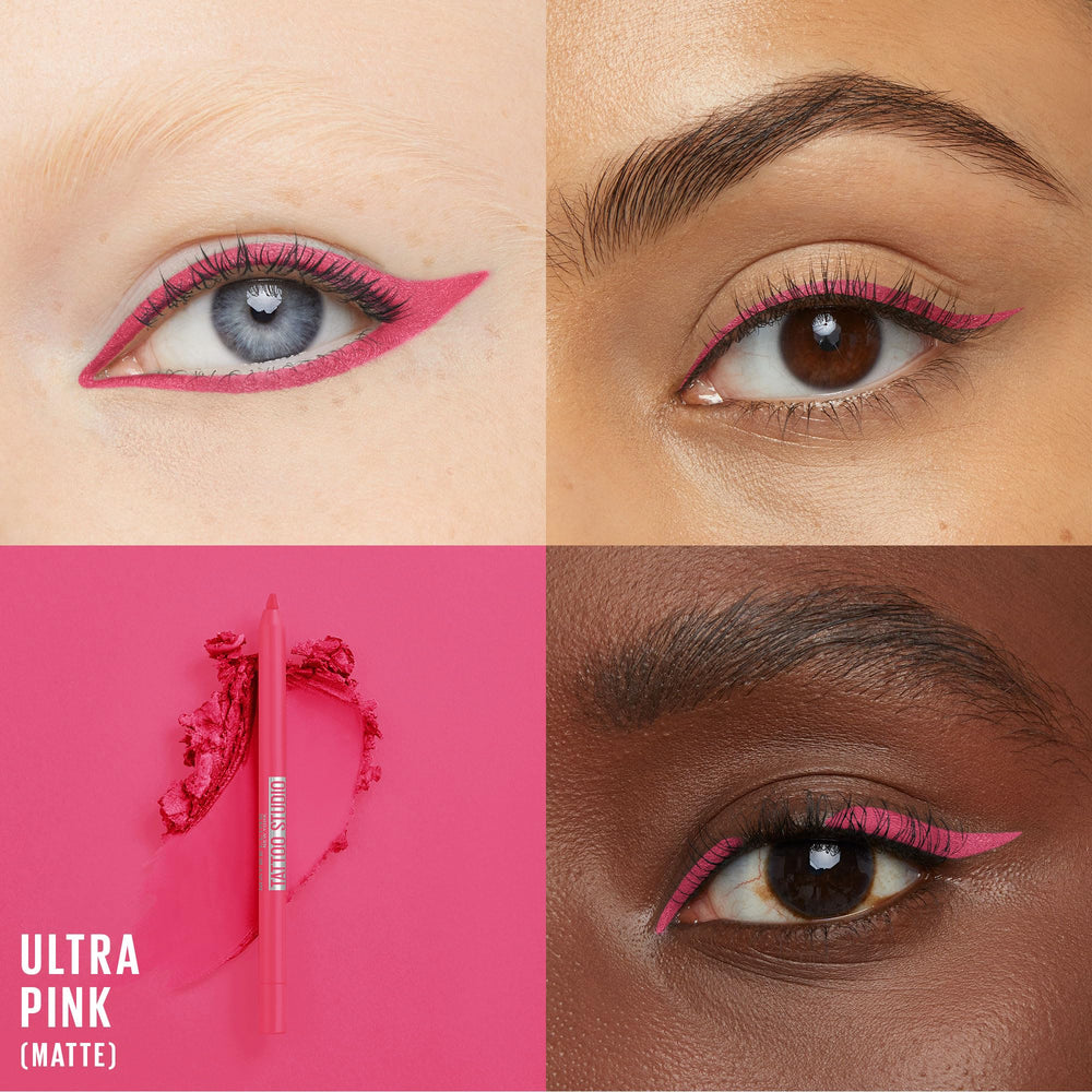 Maybelline Tattoo Studio Eyeliner Waterproof swatch shows smudge resistance for all-day wear.