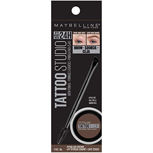 Maybelline TattooStudio Brow Pomade ash brown dual-ended applicator enables precise outlining
