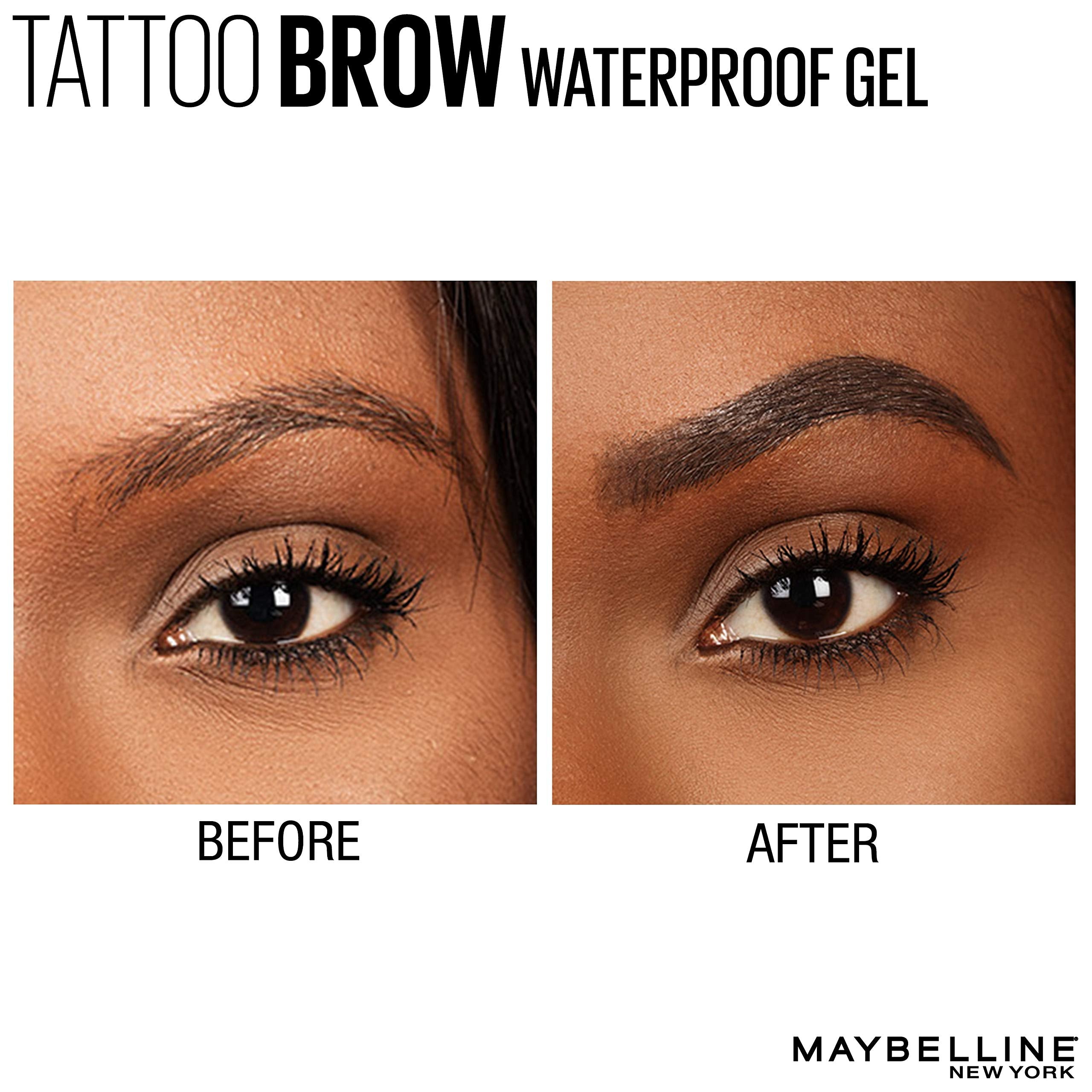 Maybelline TattooStudio Soft Brown brow gel smudge-proof finish close-up