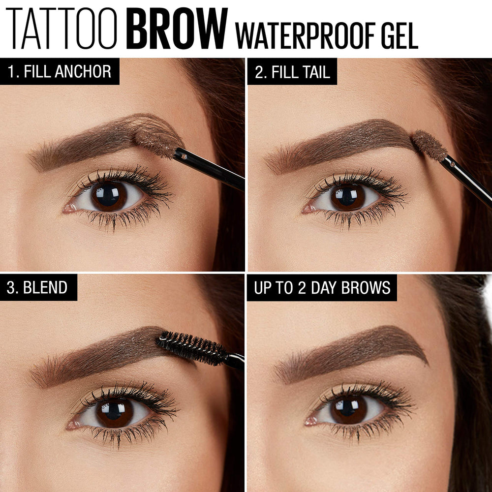 Maybelline TattooStudio Soft Brown brow gel defies transfer in wear