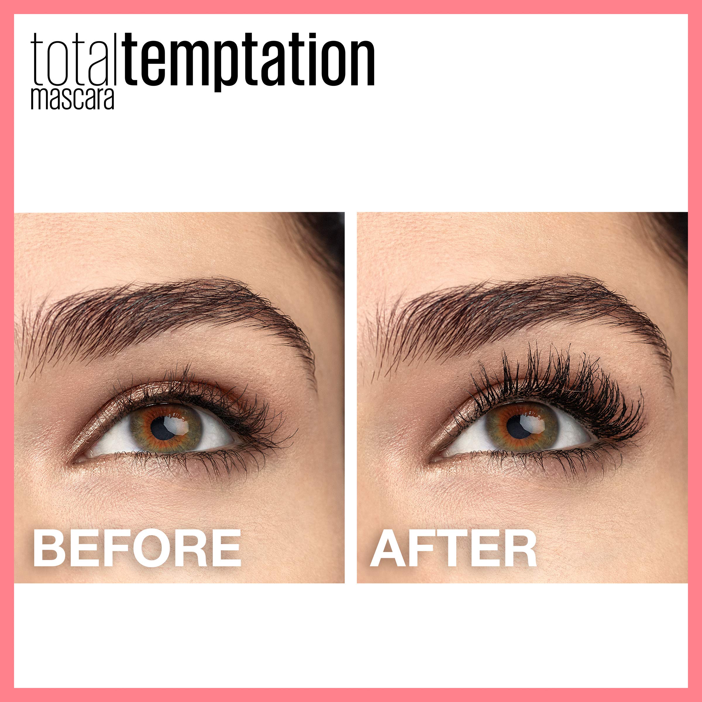 Maybelline Total Temptation Mascara lashes closeup after coating for length and volume.