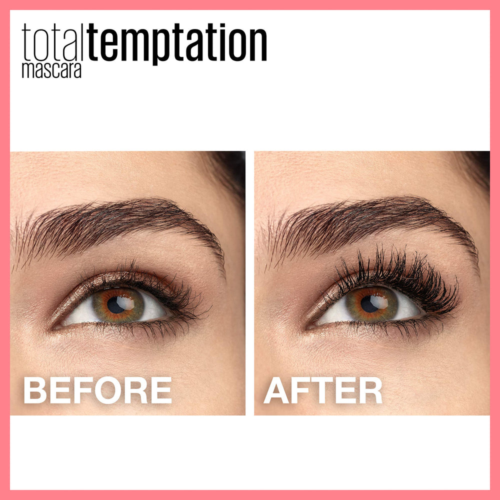 Maybelline Total Temptation Mascara lashes closeup after coating for length and volume.