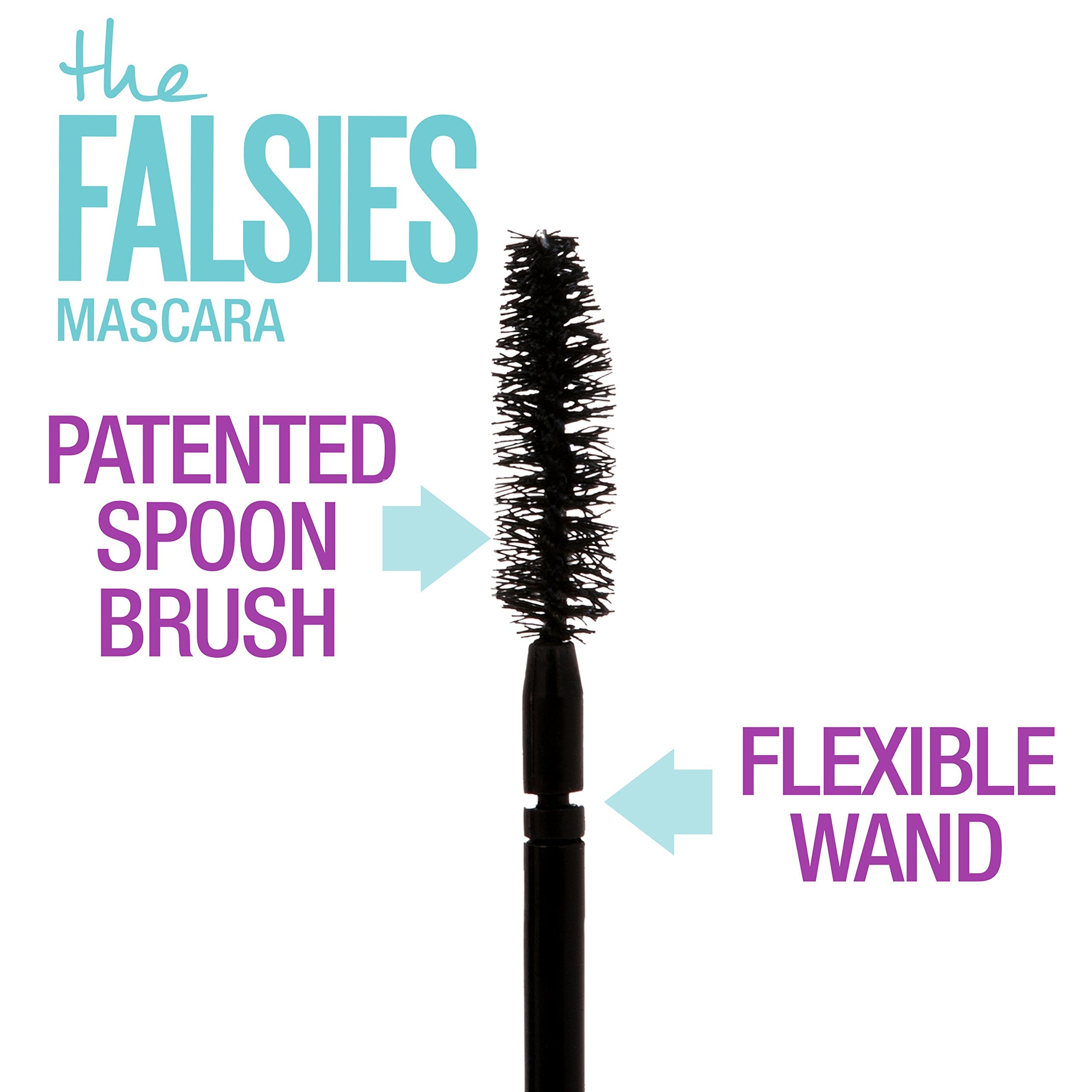 Maybelline Volum' Express Falsies mascara Blackest Black swatches show rich color payoff.