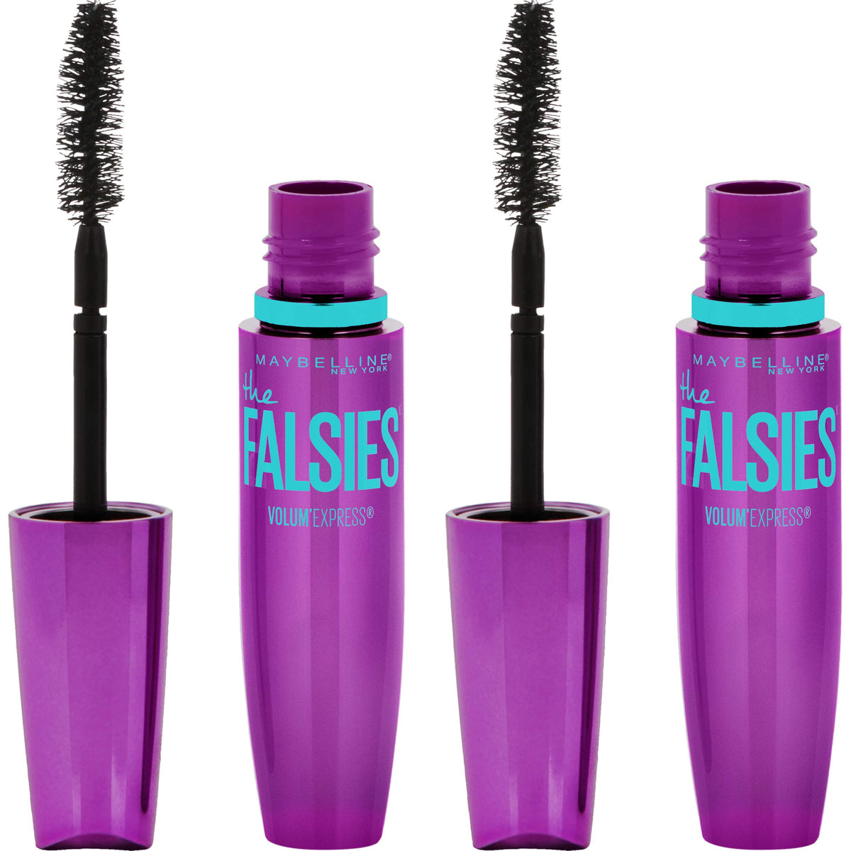 Maybelline Volum' Express Falsies mascara packaging in Blackest Black highlighting dramatic lash appeal.