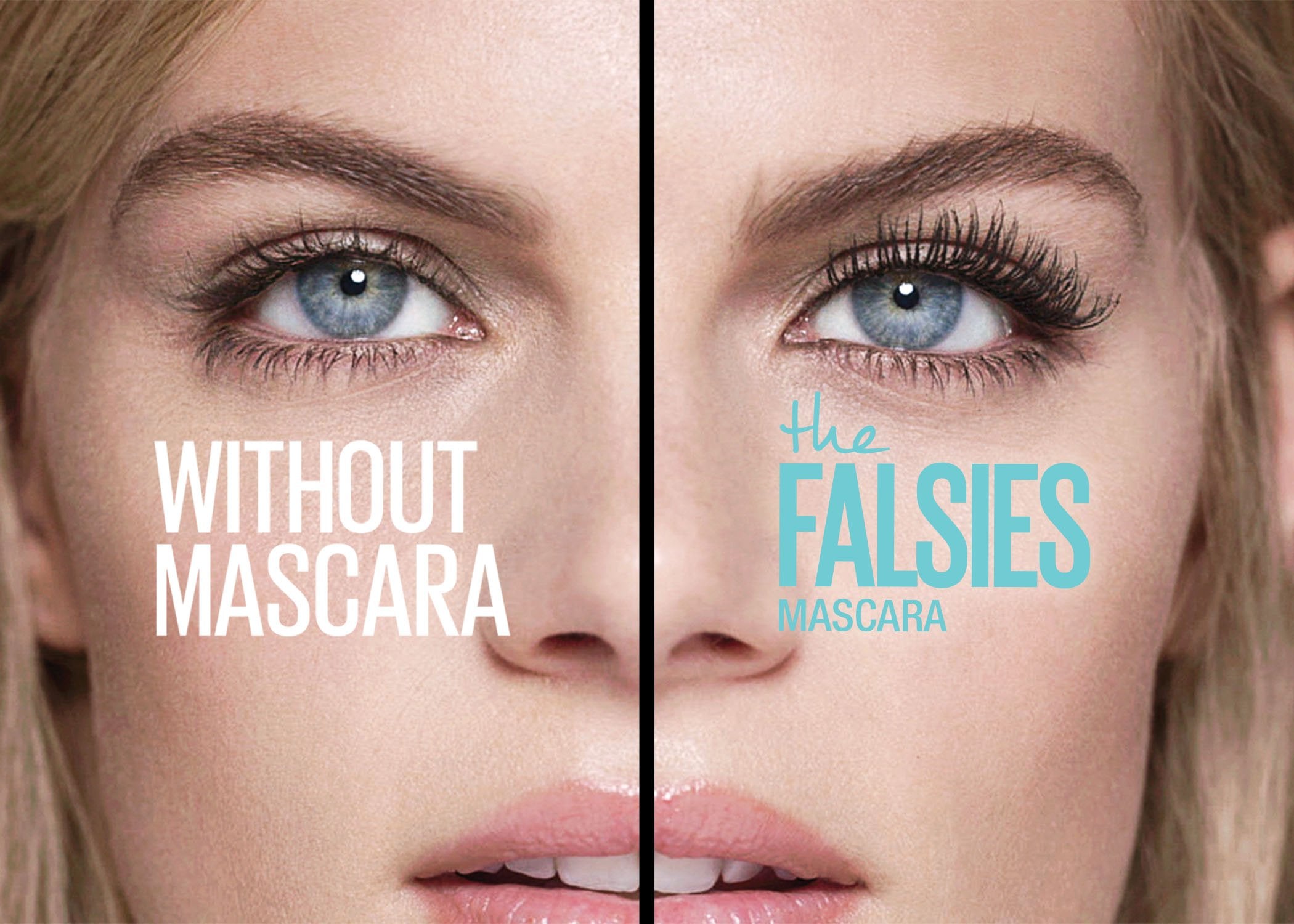Maybelline Volum' Express Falsies mascara tube highlights a washable formula for easy removal.