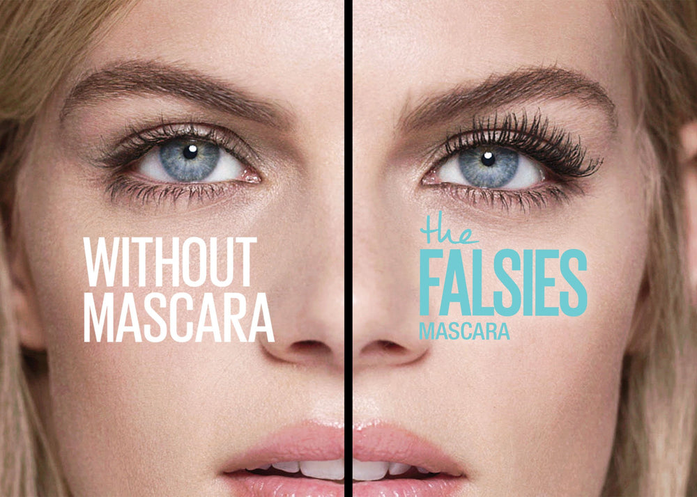 Maybelline Volum' Express Falsies mascara tube highlights a washable formula for easy removal.