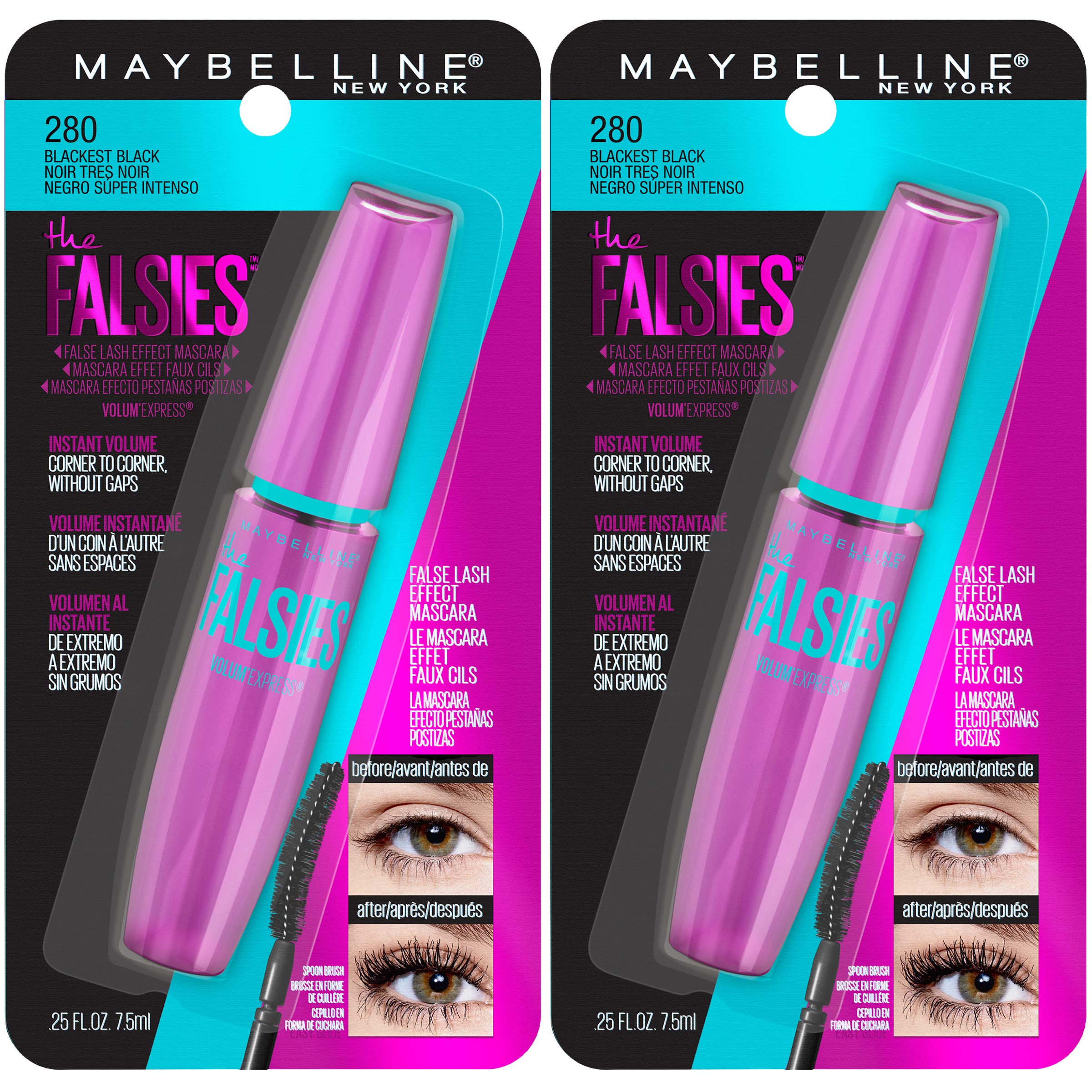 Maybelline Volum' Express Falsies wand demonstrates lift and separation for fuller lashes.