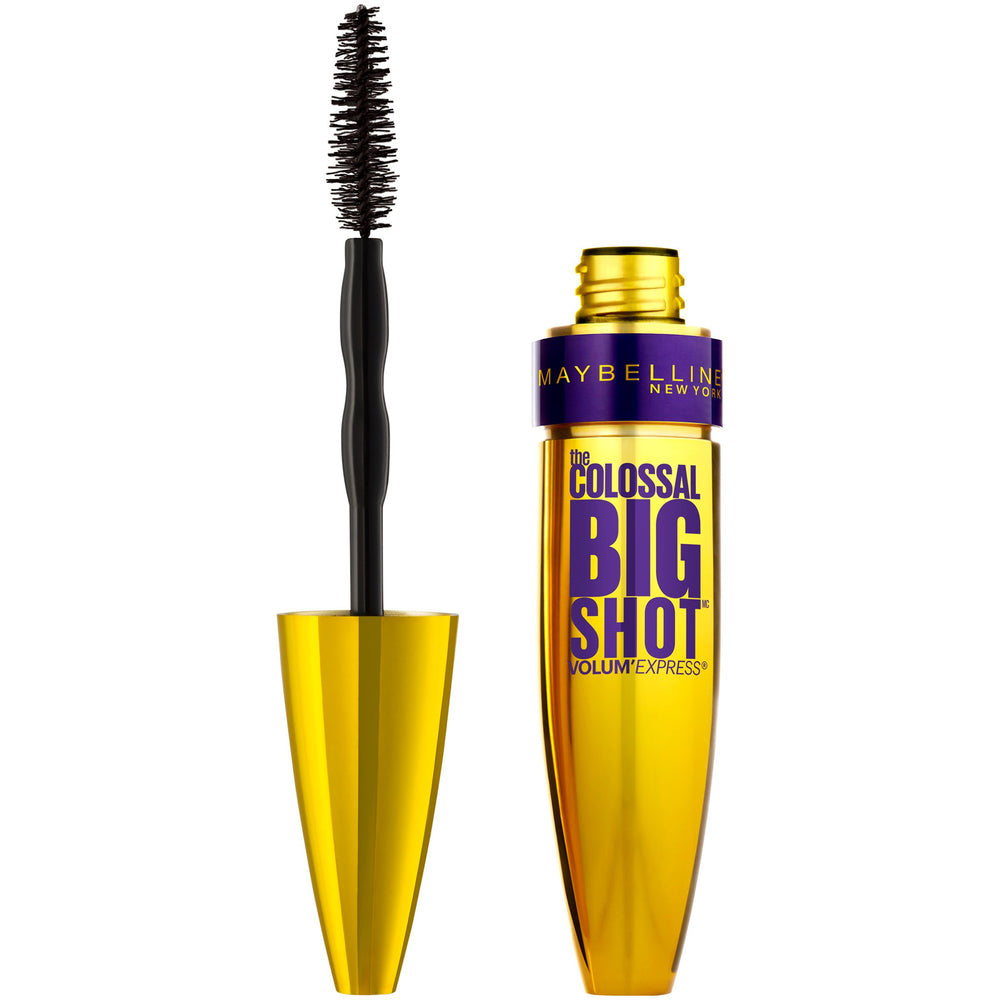 Maybelline Colossal Big Shot mascara wand brush shows dramatic volume and definition