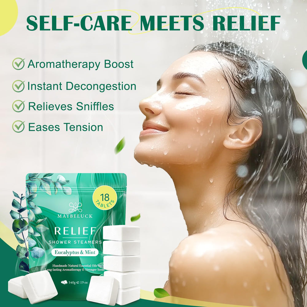Maybeluck Eucalyptus Mint Shower Steamers releasing aroma in steam cloud for a refreshing feel.