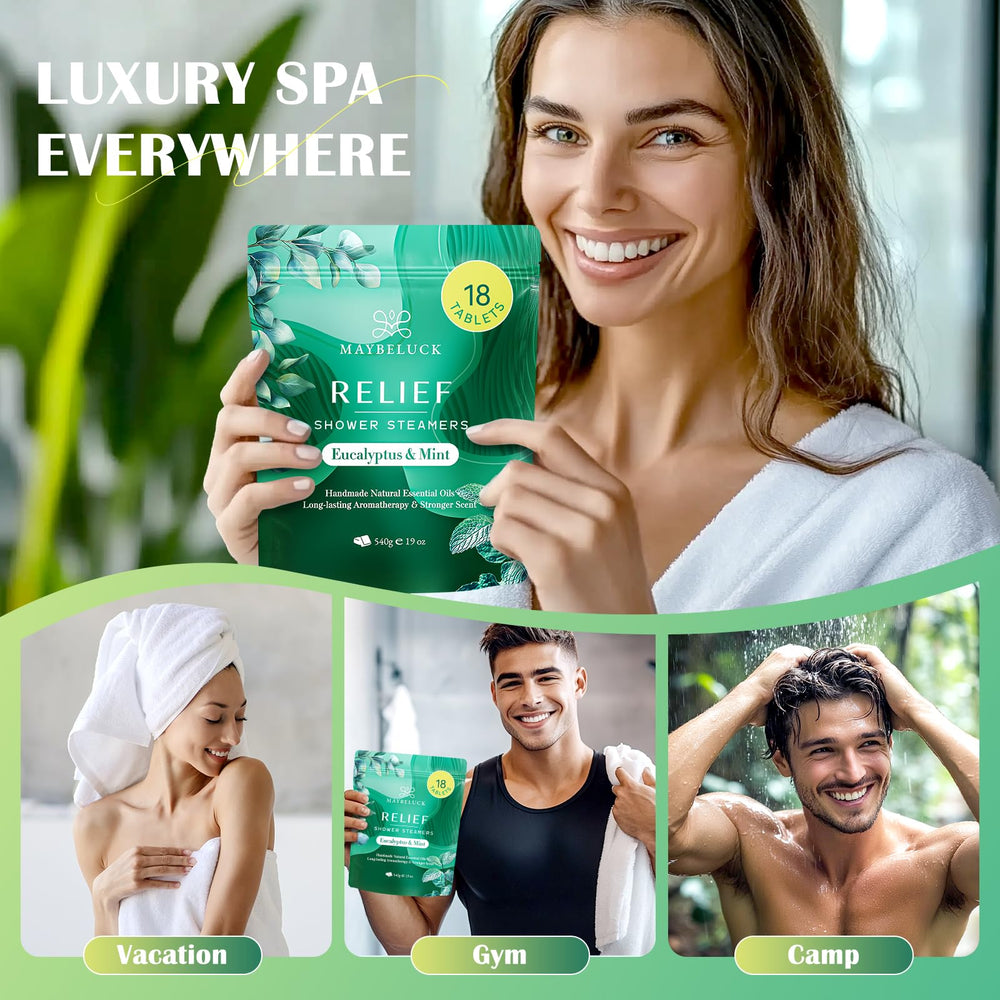 Maybeluck Eucalyptus Mint Shower Steamers for a refreshing morning ritual.