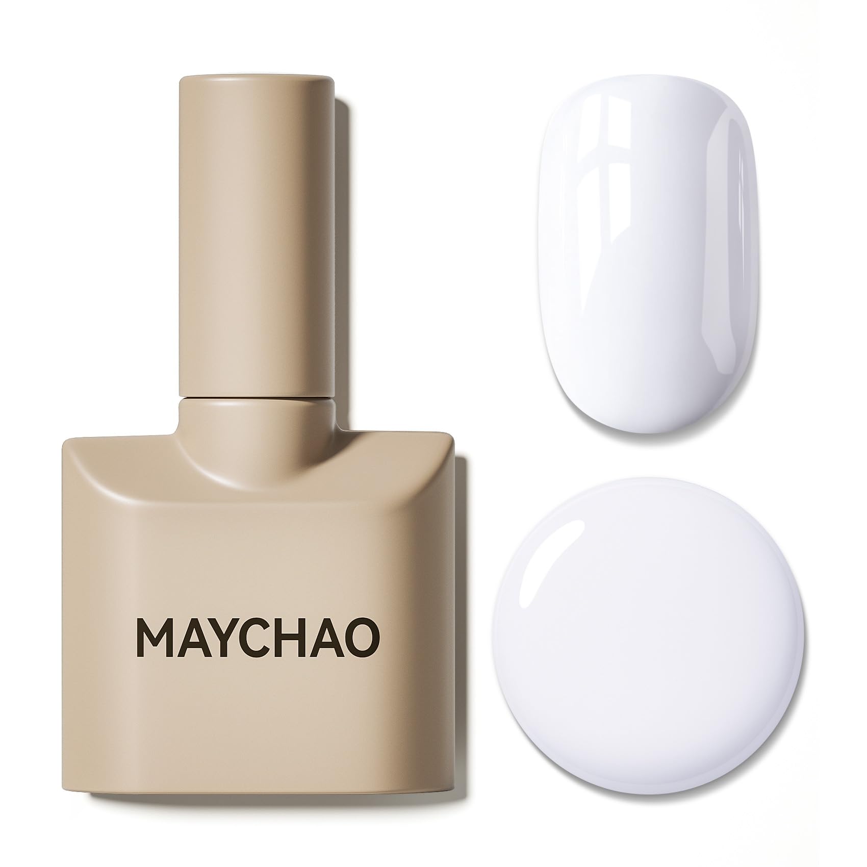 MAYCHAO Antiquewhite gel nail polish closeup bottle showcases long-lasting at-home manicure potential.