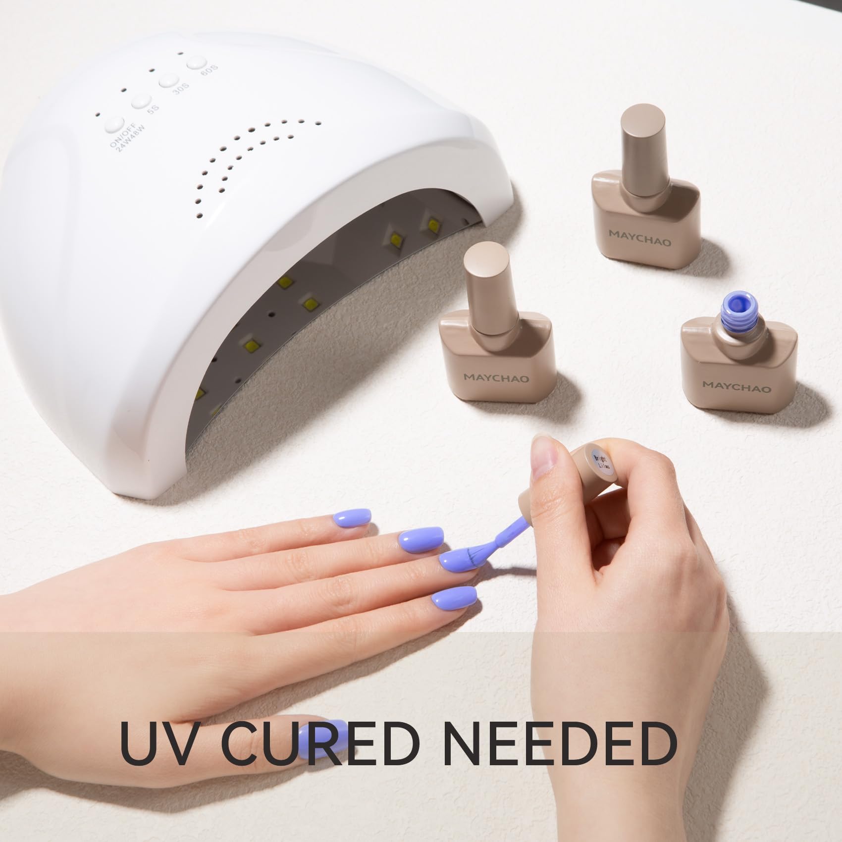MAYCHAO base-top-coat application for durable gel manicure.
