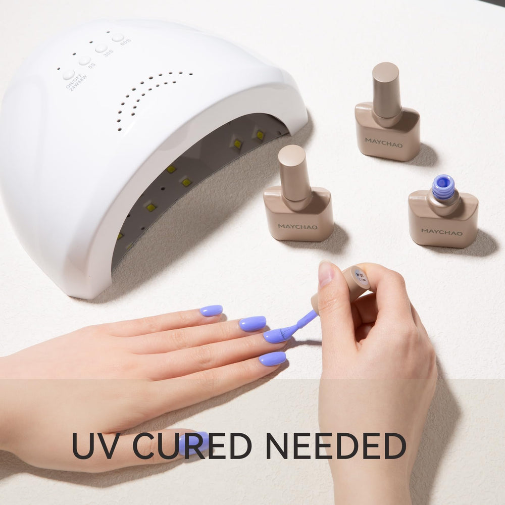 MAYCHAO base-top-coat application for durable gel manicure.