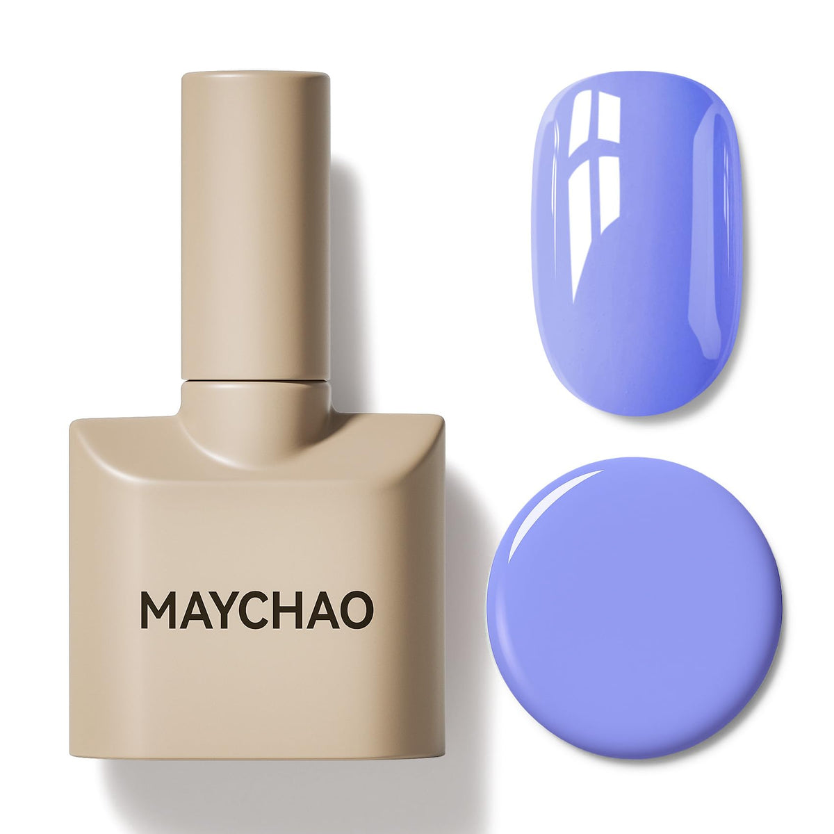 MAYCHAO Bright Lilac gel polish bottle with swatch for long-lasting shine.