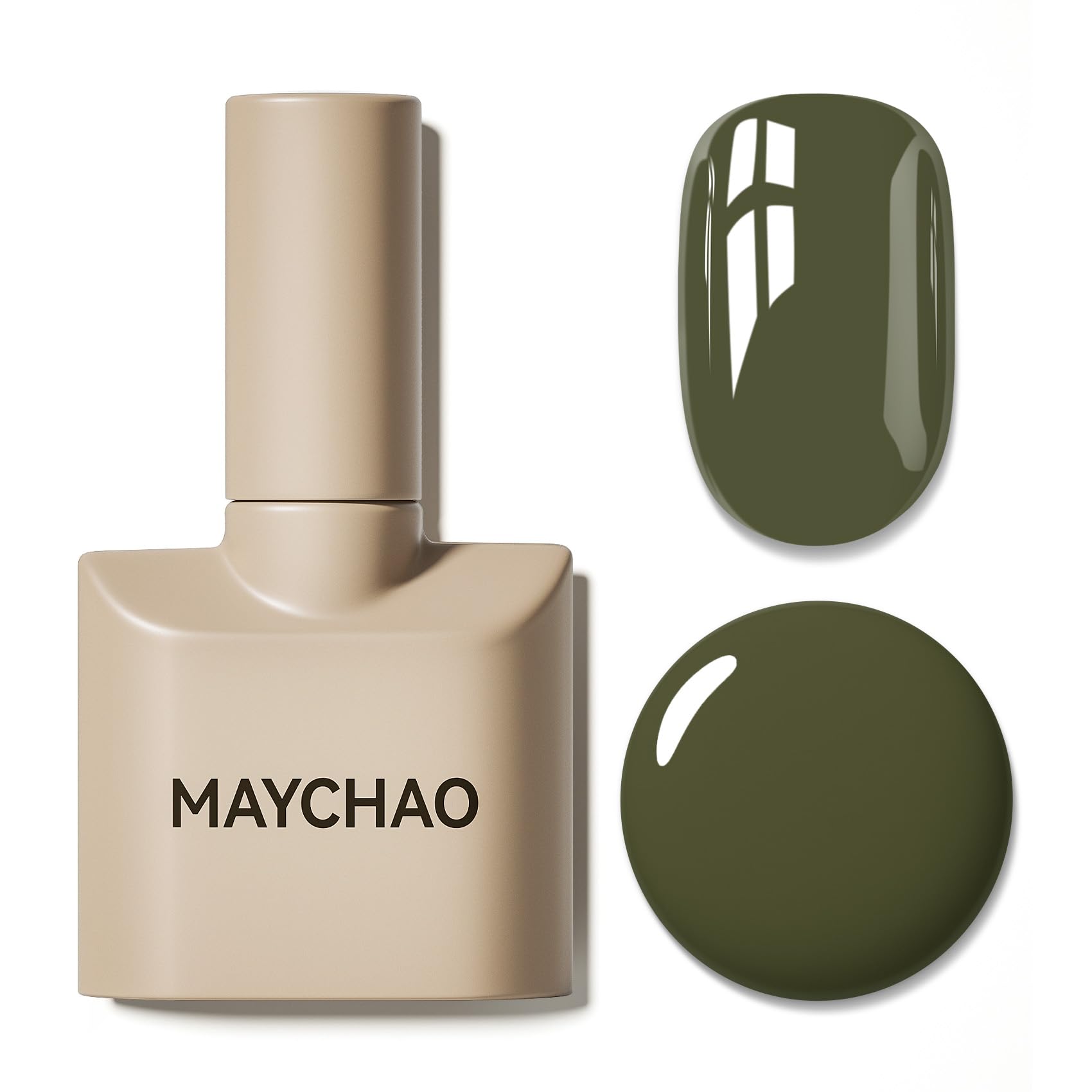 MAYCHAO camouflage-green gel polish bottle—long-wear shade for at-home manicures.