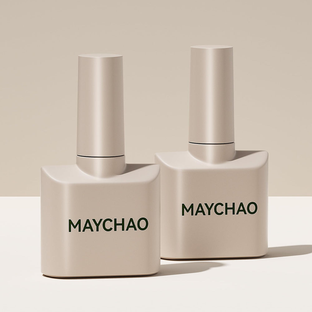Maychao gel polish bottle front view highlighting color shift and gloss