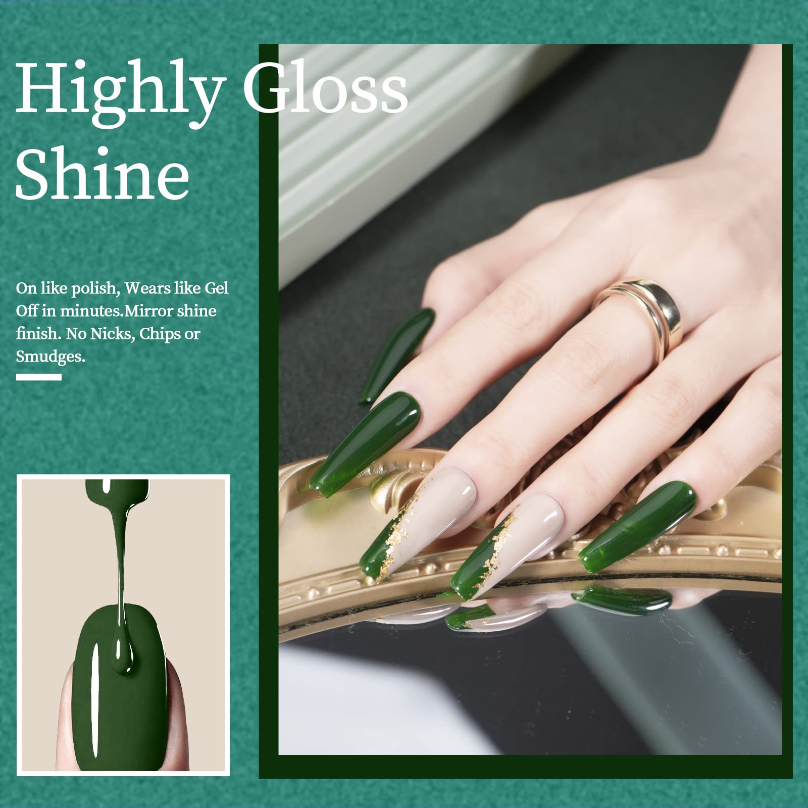 MAYCHAO forest green gel polish application demo shows smooth, even coverage
