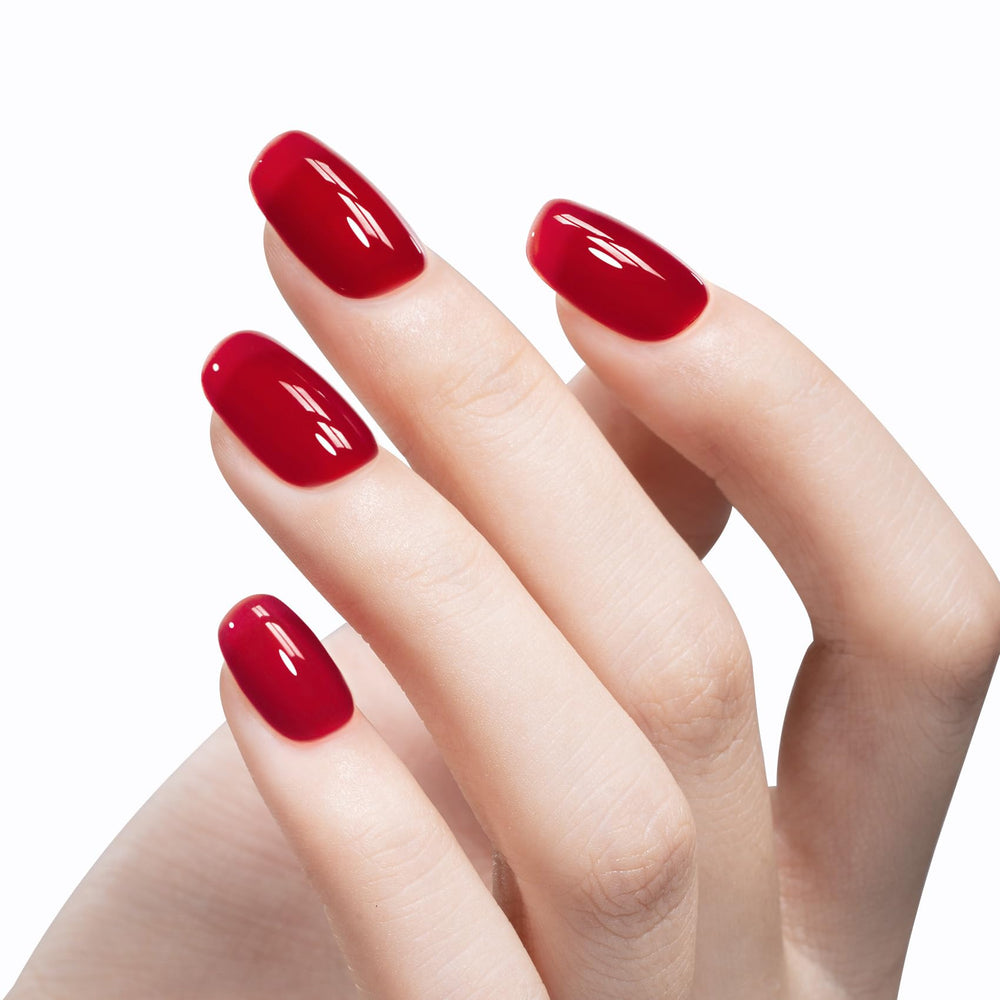 MAYCHAO Jelly Red gel brush stroke demonstrates smooth, even application.