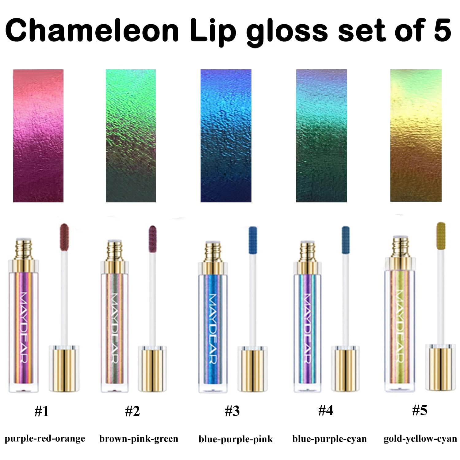 Maydear Chameleon Lipstick five-color swatches display for color comparison and choice