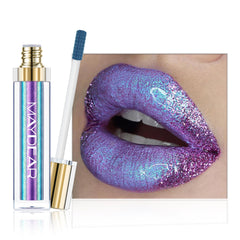 Maydear Chameleon Lipstick rainbow shimmer close-up for bold color payoff and long-lasting wear.