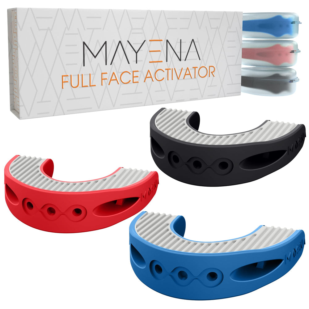 Mayena Jaw Exerciser shows three resistance levels for defined jawline and firmer facial muscles