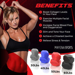 Mayena Jaw Exerciser at 50lbs in-use supports defined jawline during quick sessions.