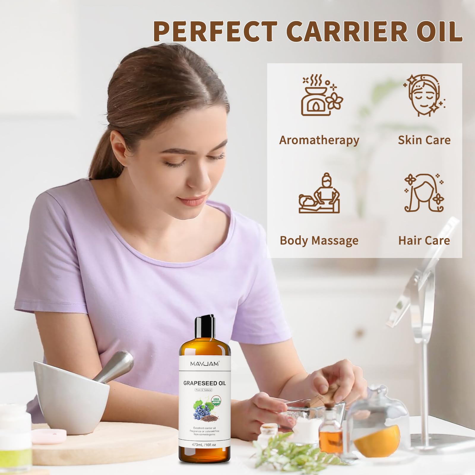 MAYJAM grapeseed oil skin closeup shows light texture and fast absorption