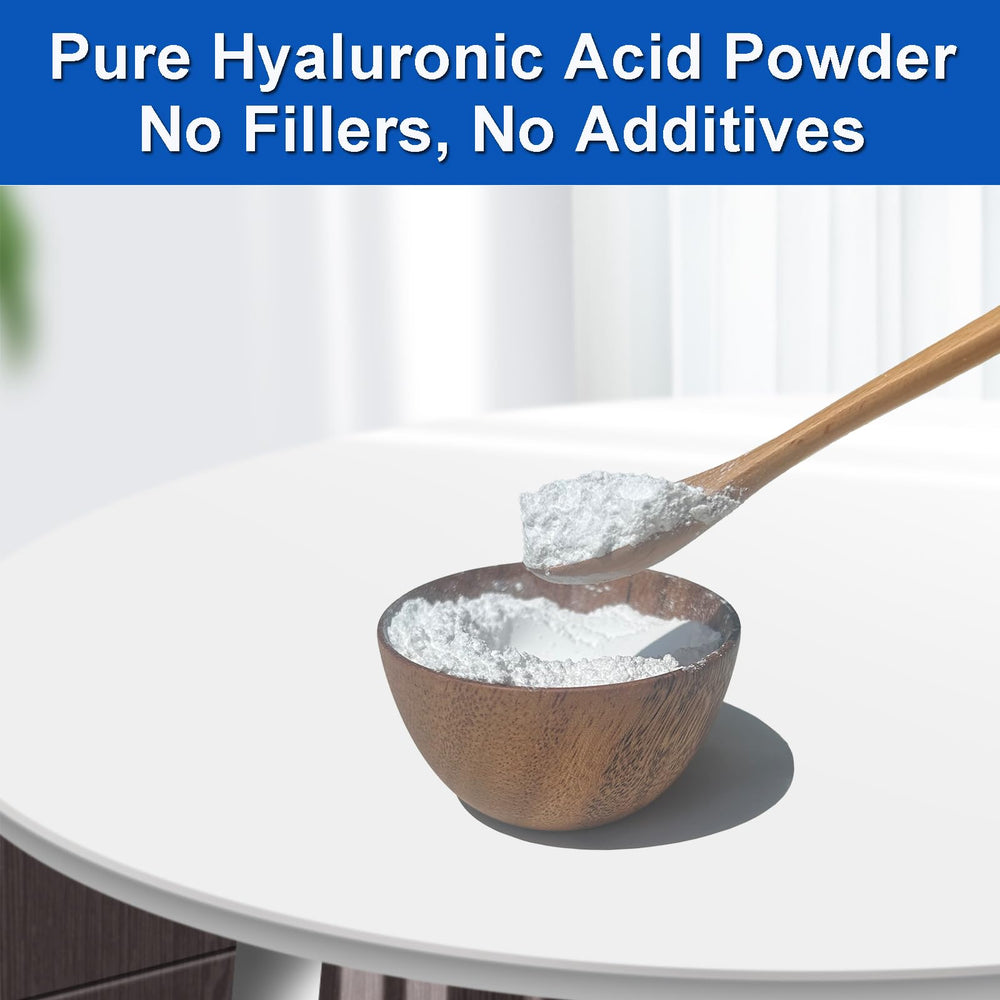 MAYKER Pure Hyaluronic Acid Powder dissolving in water to form smooth serums