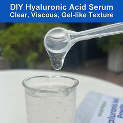 MAYKER Pure Hyaluronic Acid Serum texture shown on skin with clear hydration