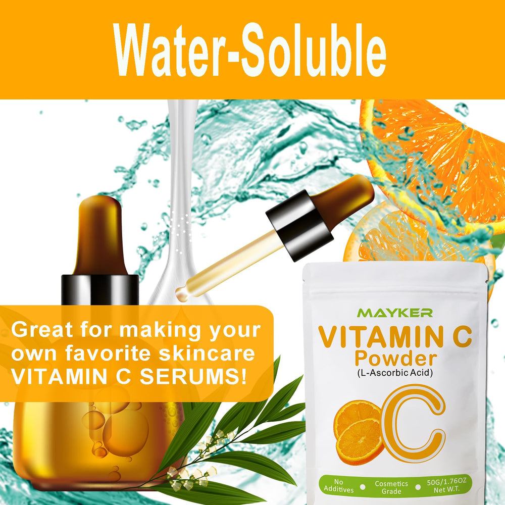 MAYKER Vitamin C powder and hyaluronic acid pairing—enhanced hydration compatibility.