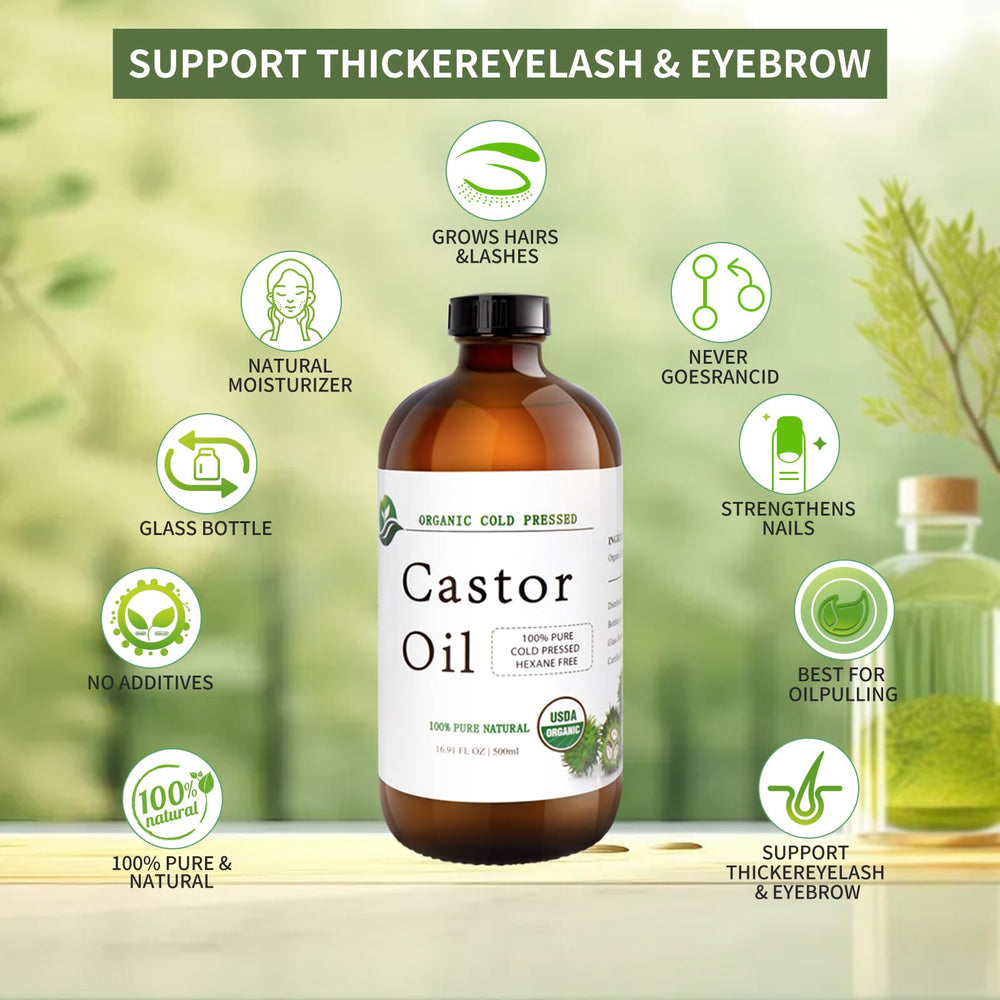 MAYLINK Castor Oil bottle packaging emphasizes fragrance-free, hexane-free formula