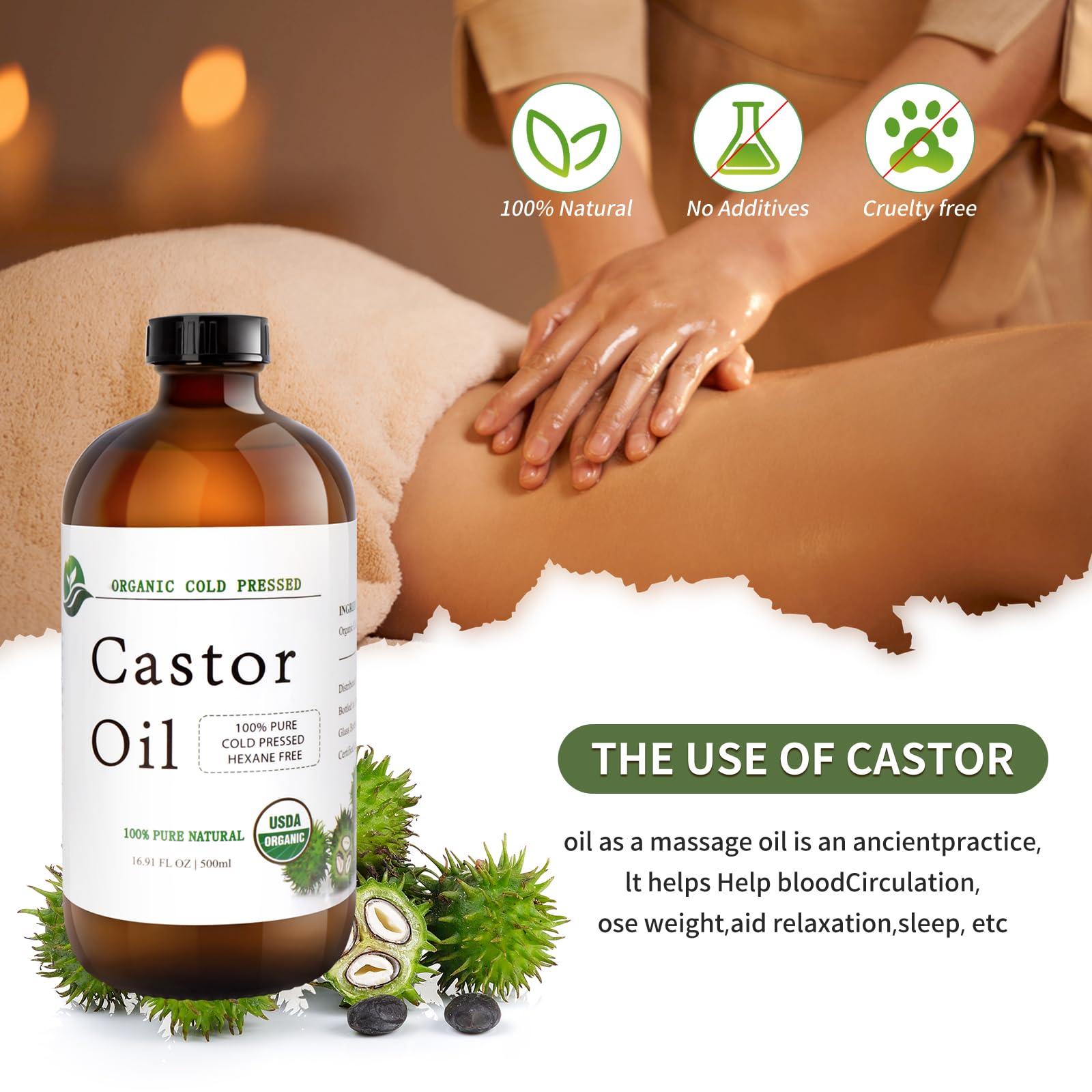 MAYLINK Castor Oil on hair ends provides smoothness, shine, and reduced split ends