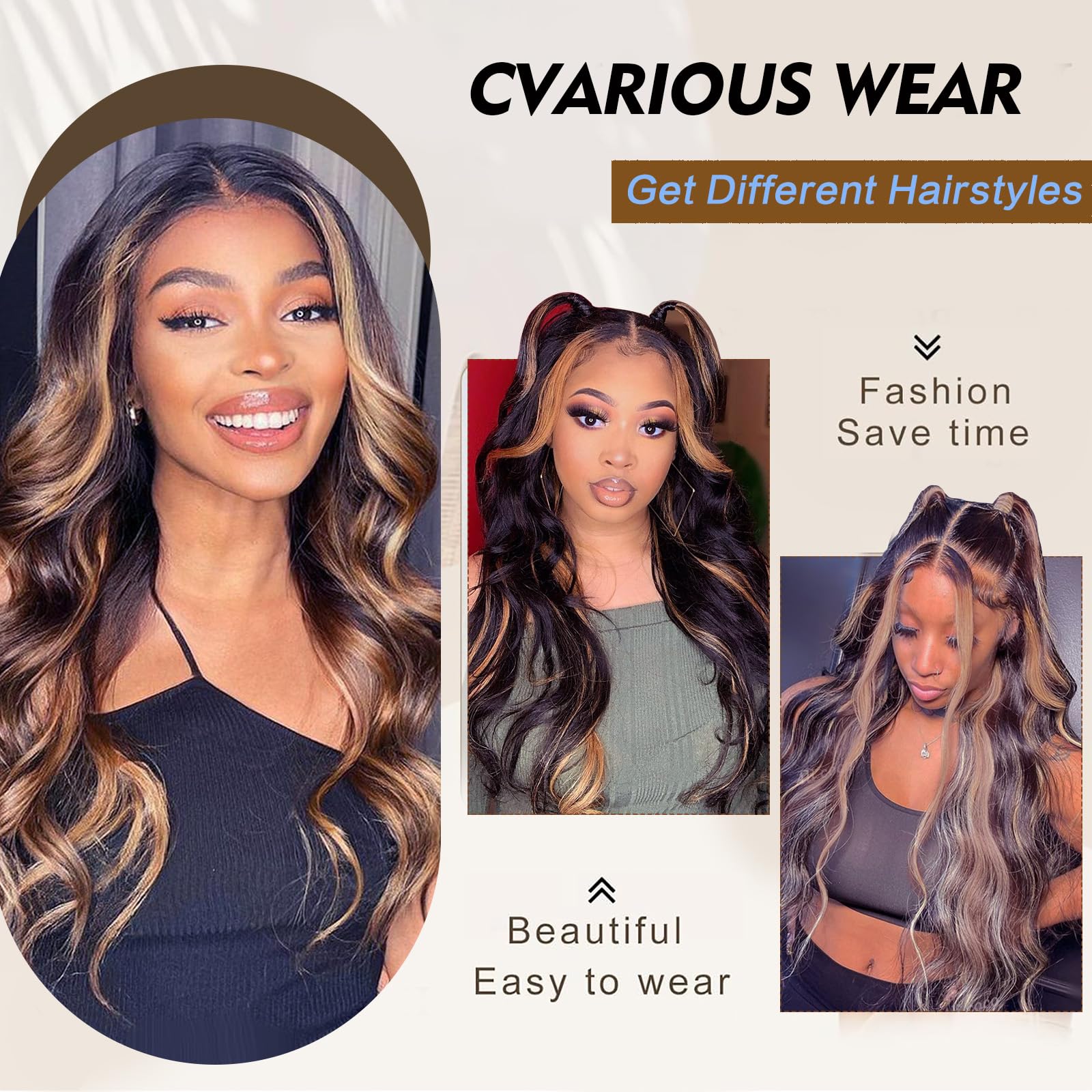 Mayouda black mix brown highlight wig suited for daytime wear