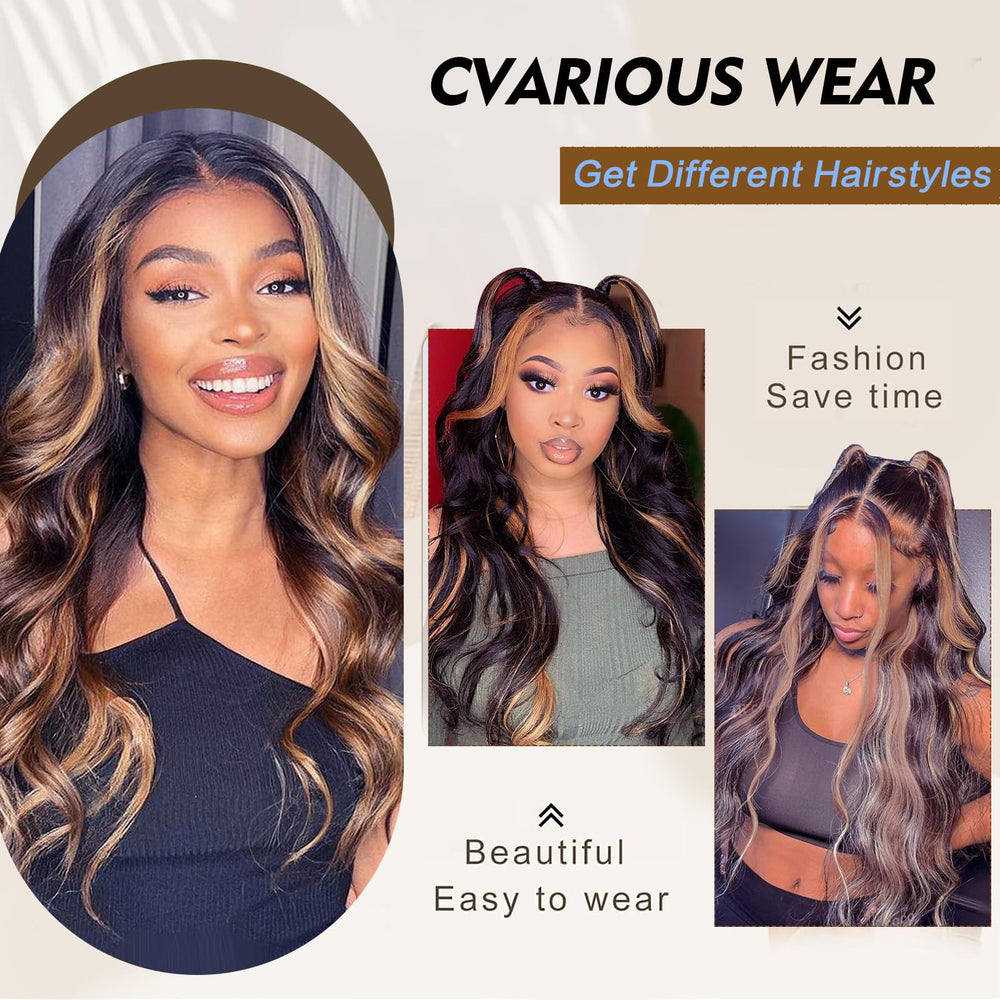 Mayouda black mix brown highlight wig suited for daytime wear