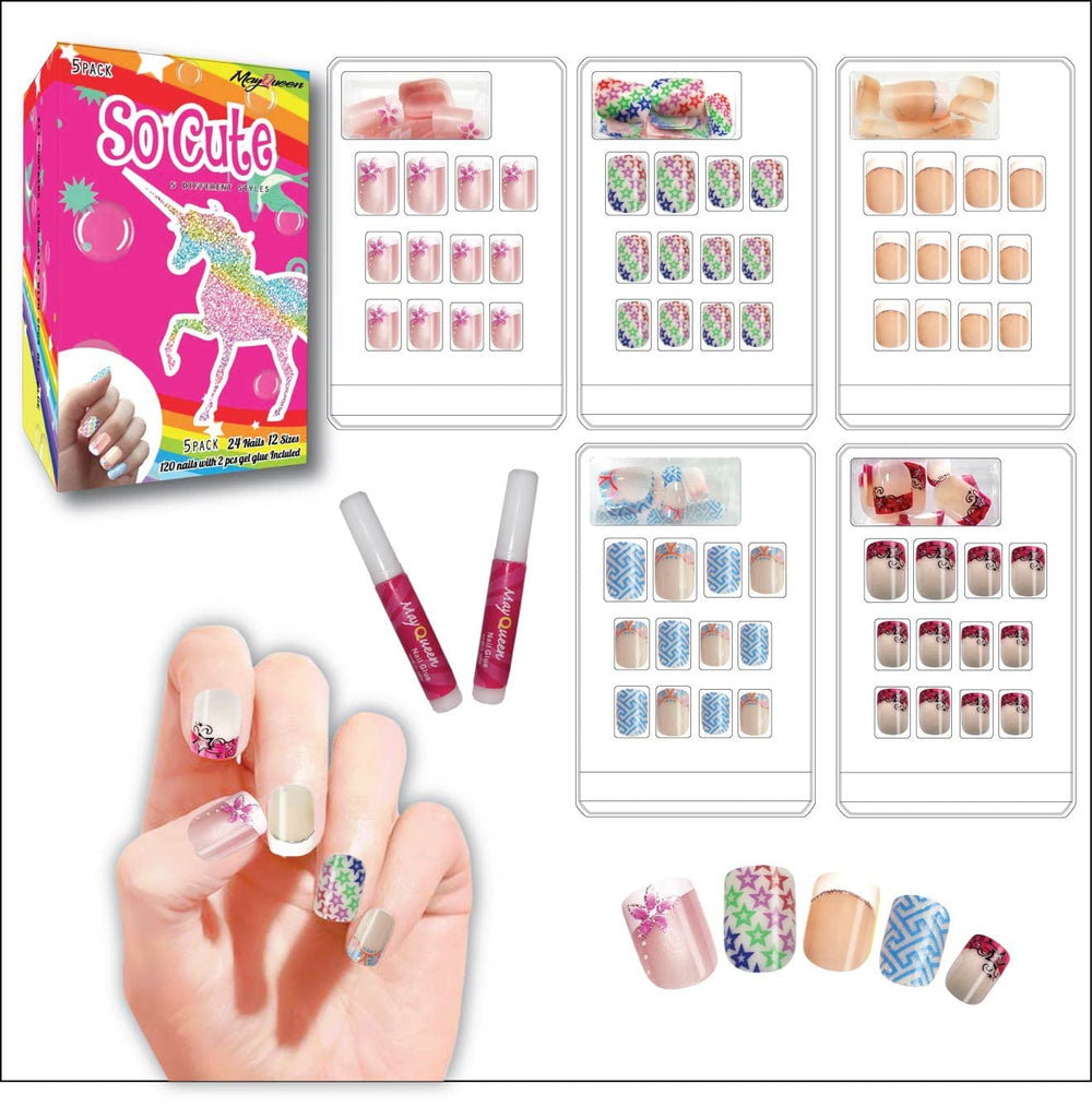 May Queen uñas infantiles prepegadas con diseño 2 para fiestas