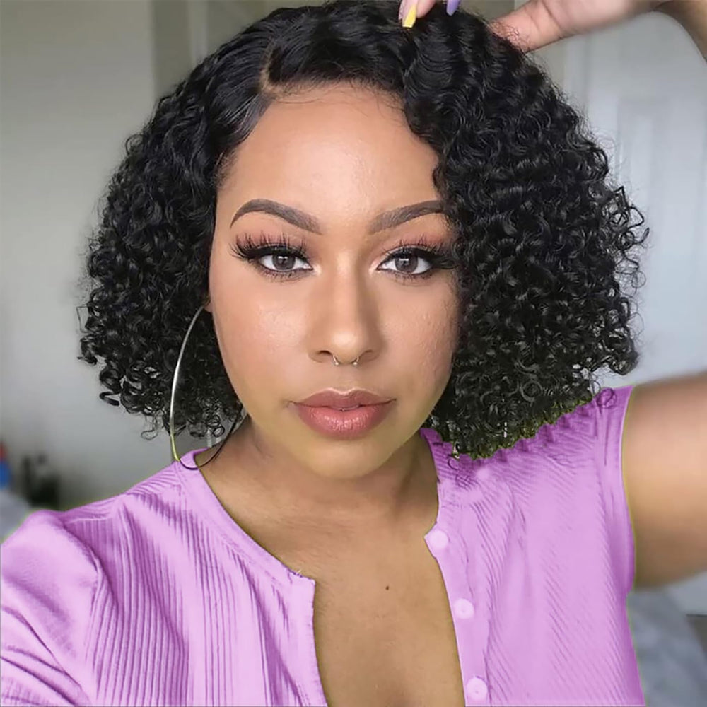 Maytune Wear and Go wig closeup shows deep-wave bob texture for easy, ready-to-wear styling.
