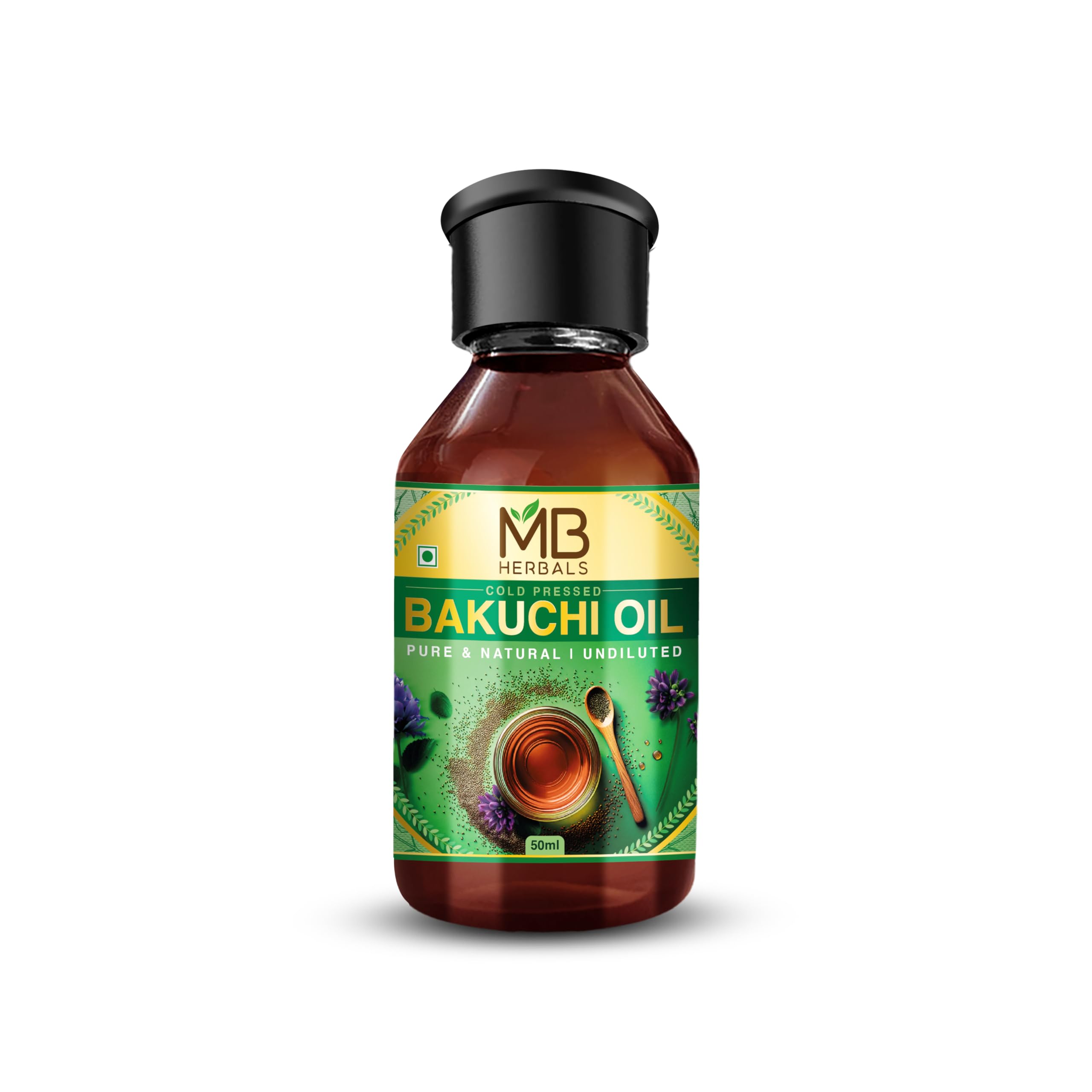 MB Herbals Bakuchi oil bottle—pure, undiluted, ready for external skincare use.